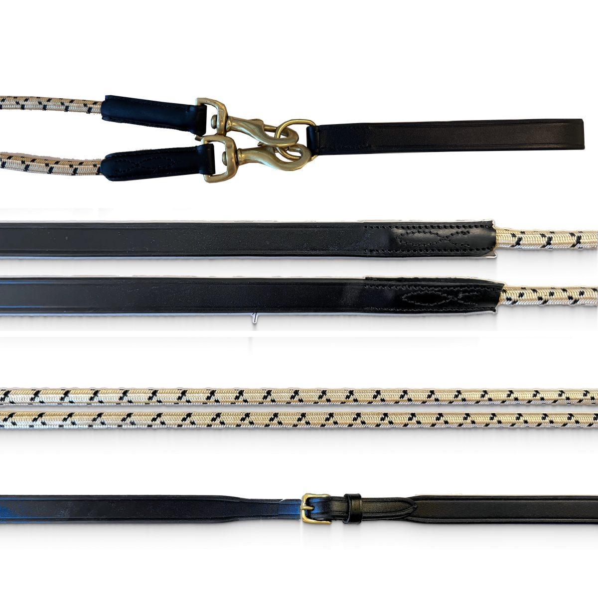 TdeT - Rênes allemandes cuir et corde noir beige