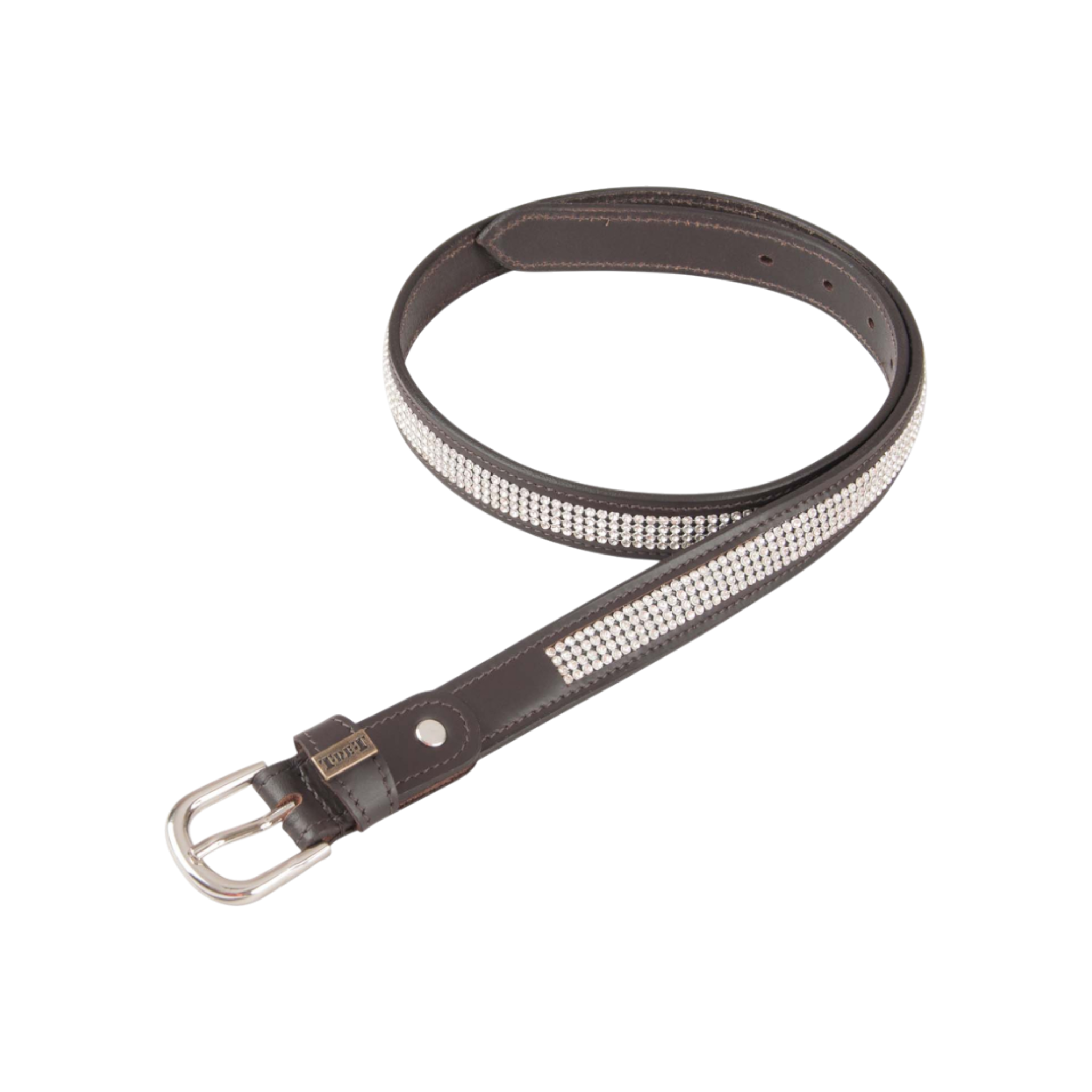 TdeT - Ceinture cuir Strass havane foncé blanc