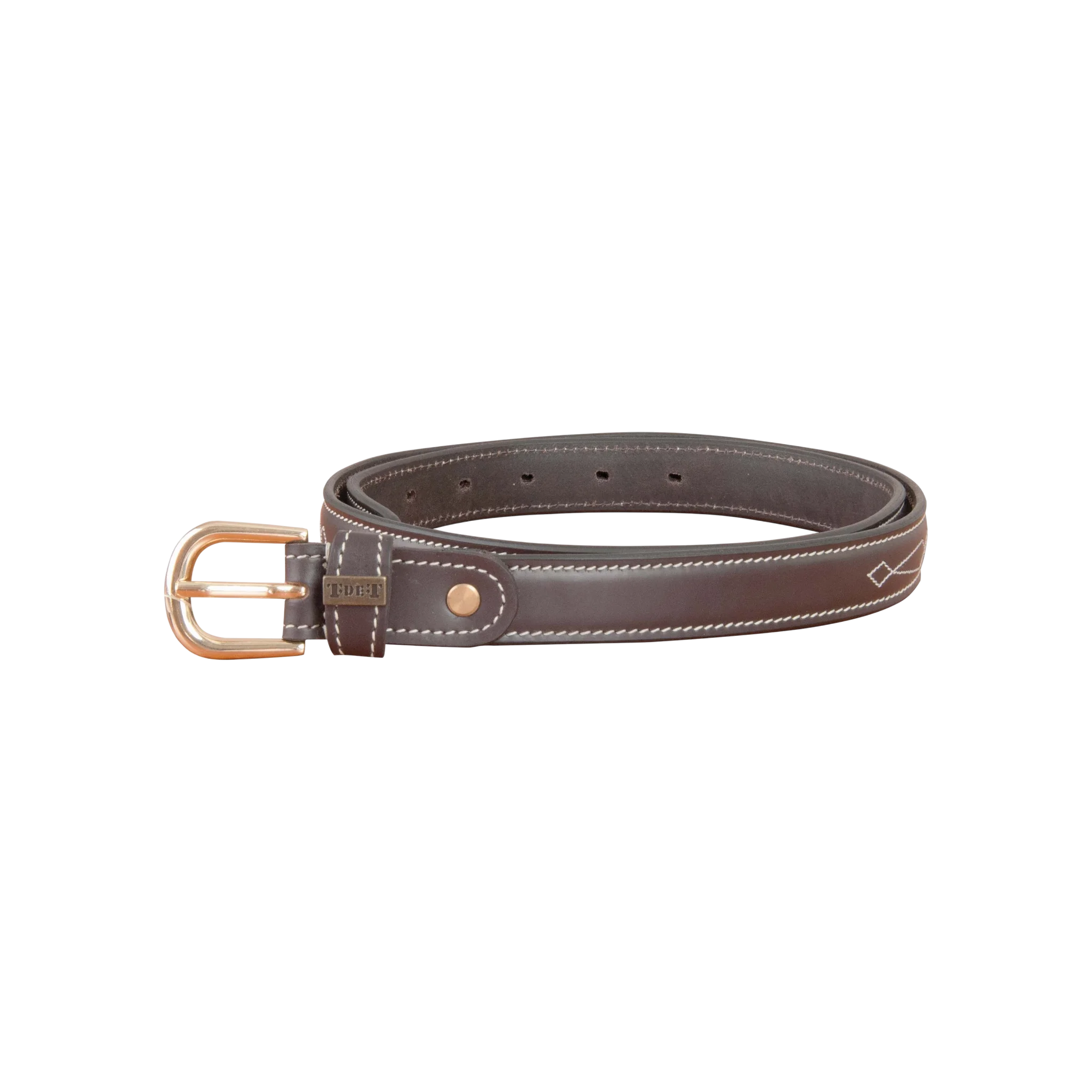 TdeT - Ceinture cuir Surpiqûres havane foncé