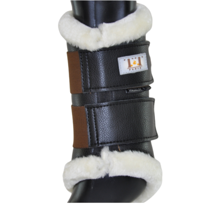 TdeT - Guêtres Dressage néoprène mouton antérieurs noir/ marron