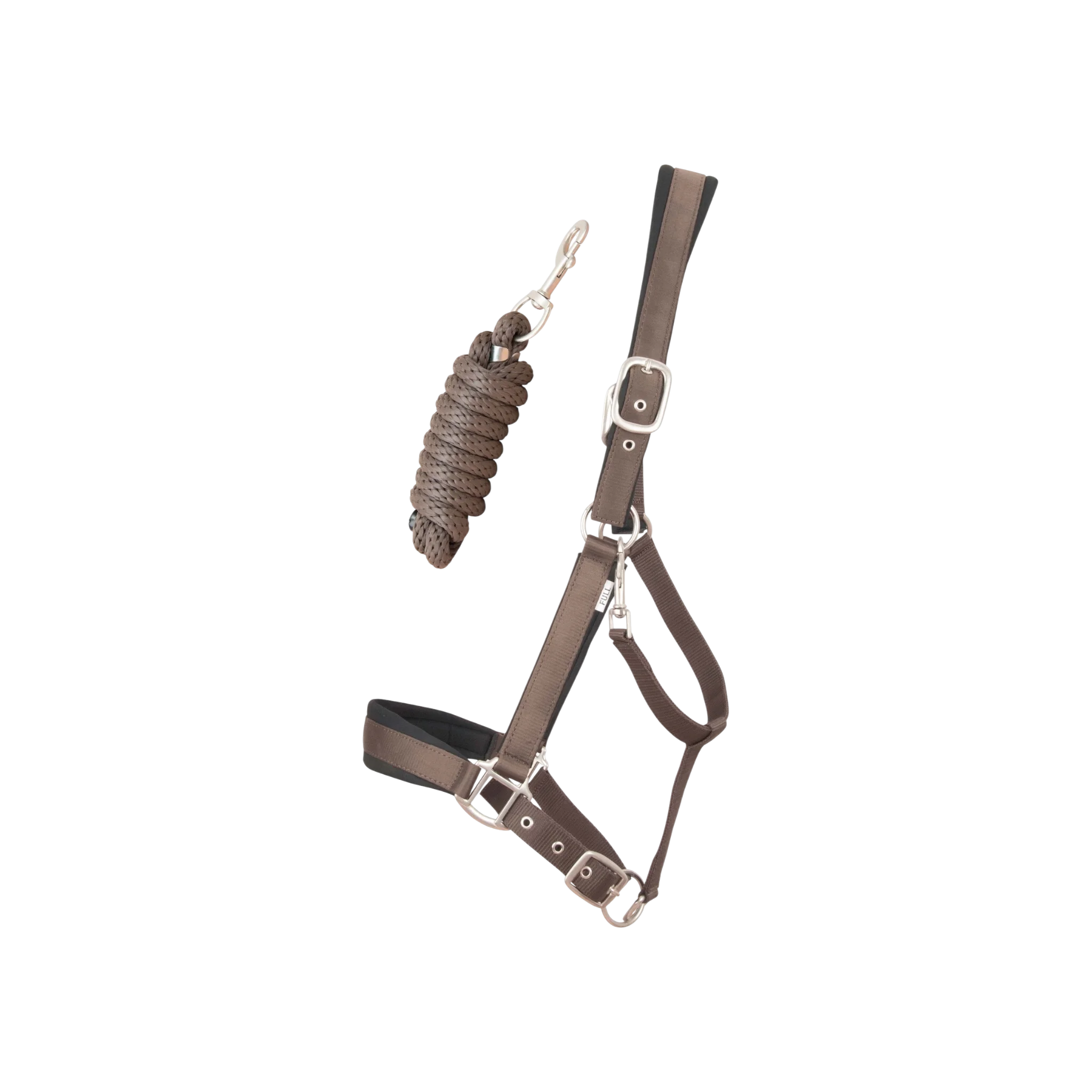 TdeT - Licol synthétique satiné doublé mousse et longe ronde marron foncé