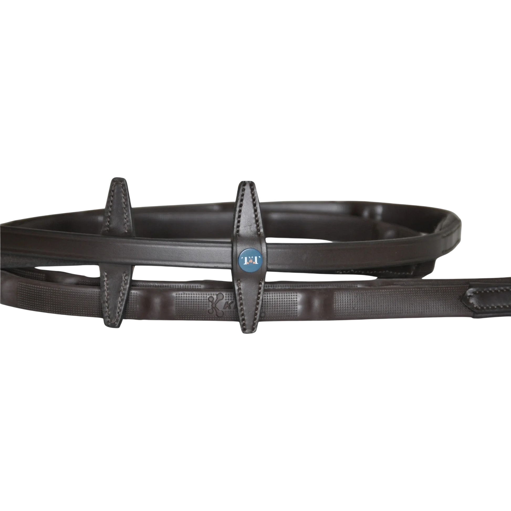 TdeT - Rênes caoutchouc micro picots à arrêtoirs havane foncé