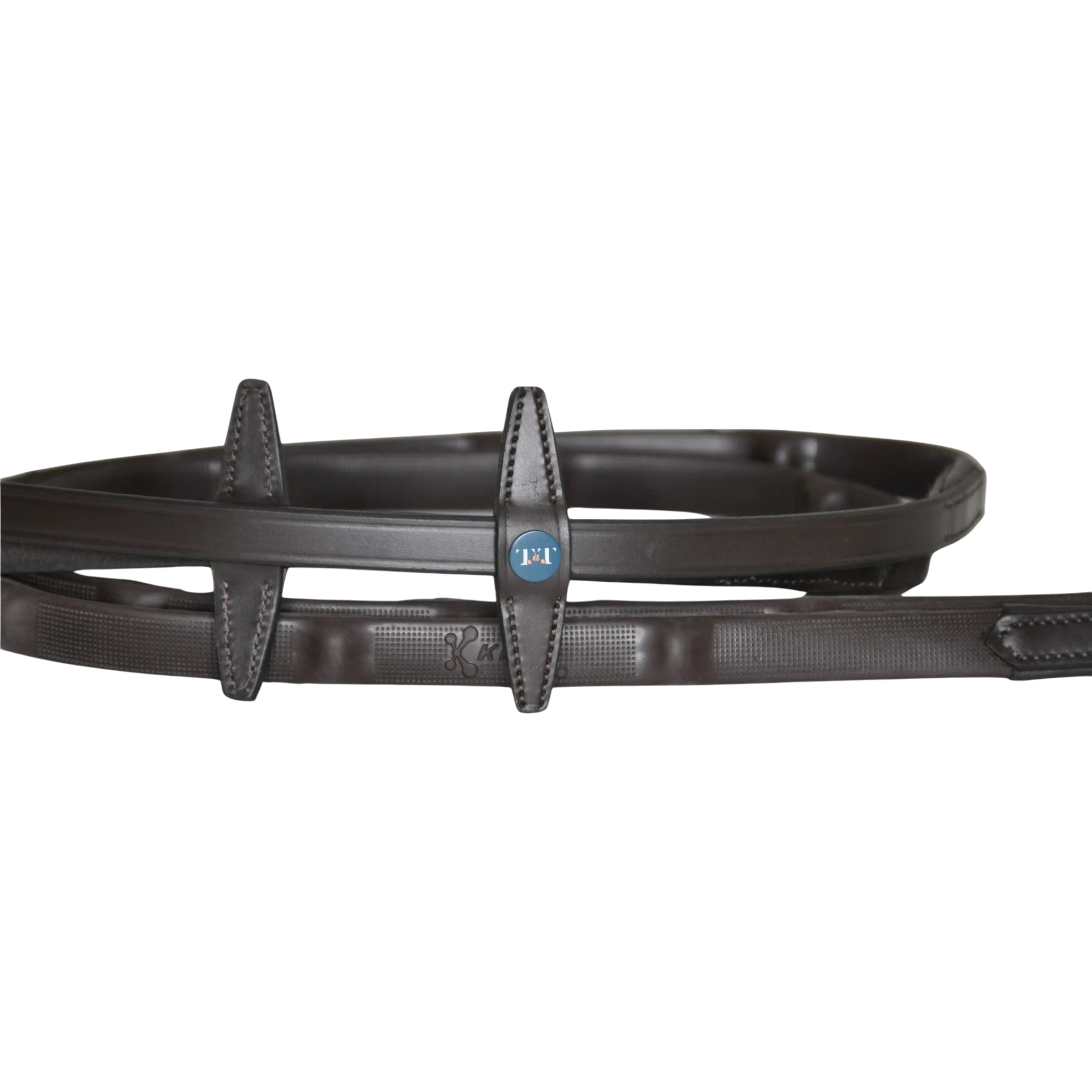 TdeT - Rênes caoutchouc micro picots à arrêtoirs havane foncé