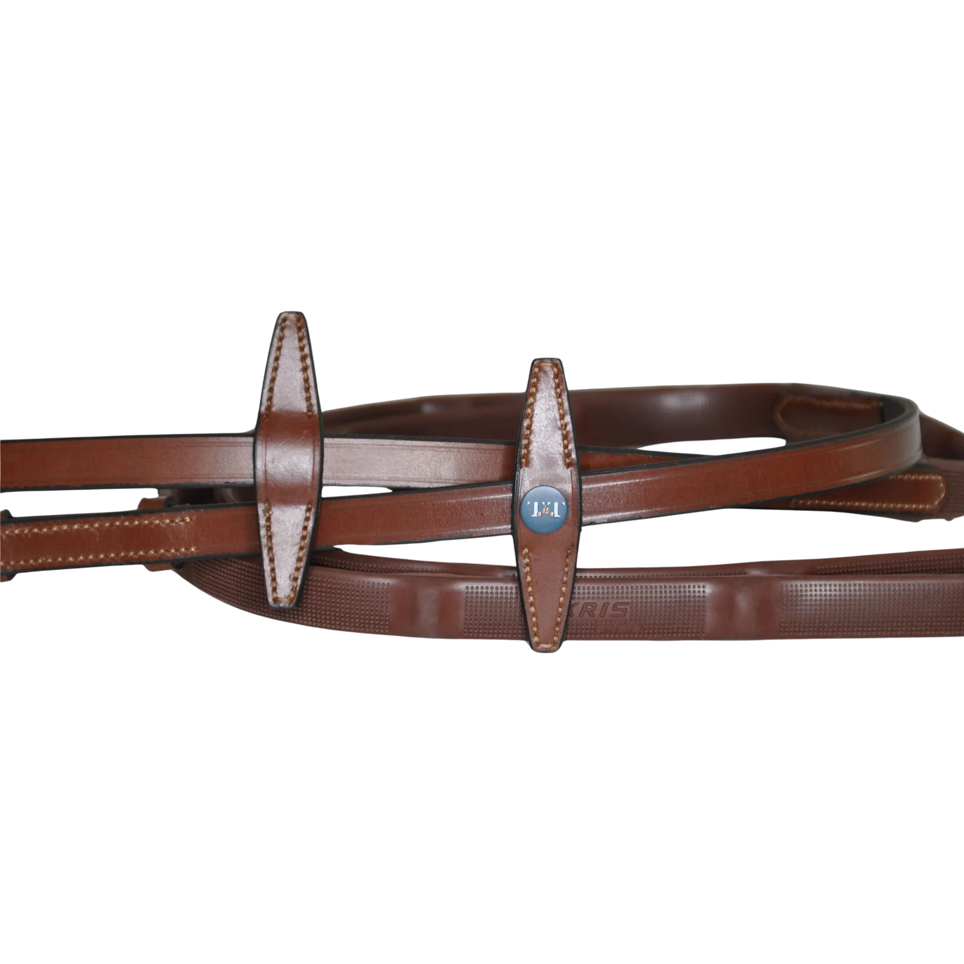 TdeT - Rênes caoutchouc micro picots à arrêtoirs tabac