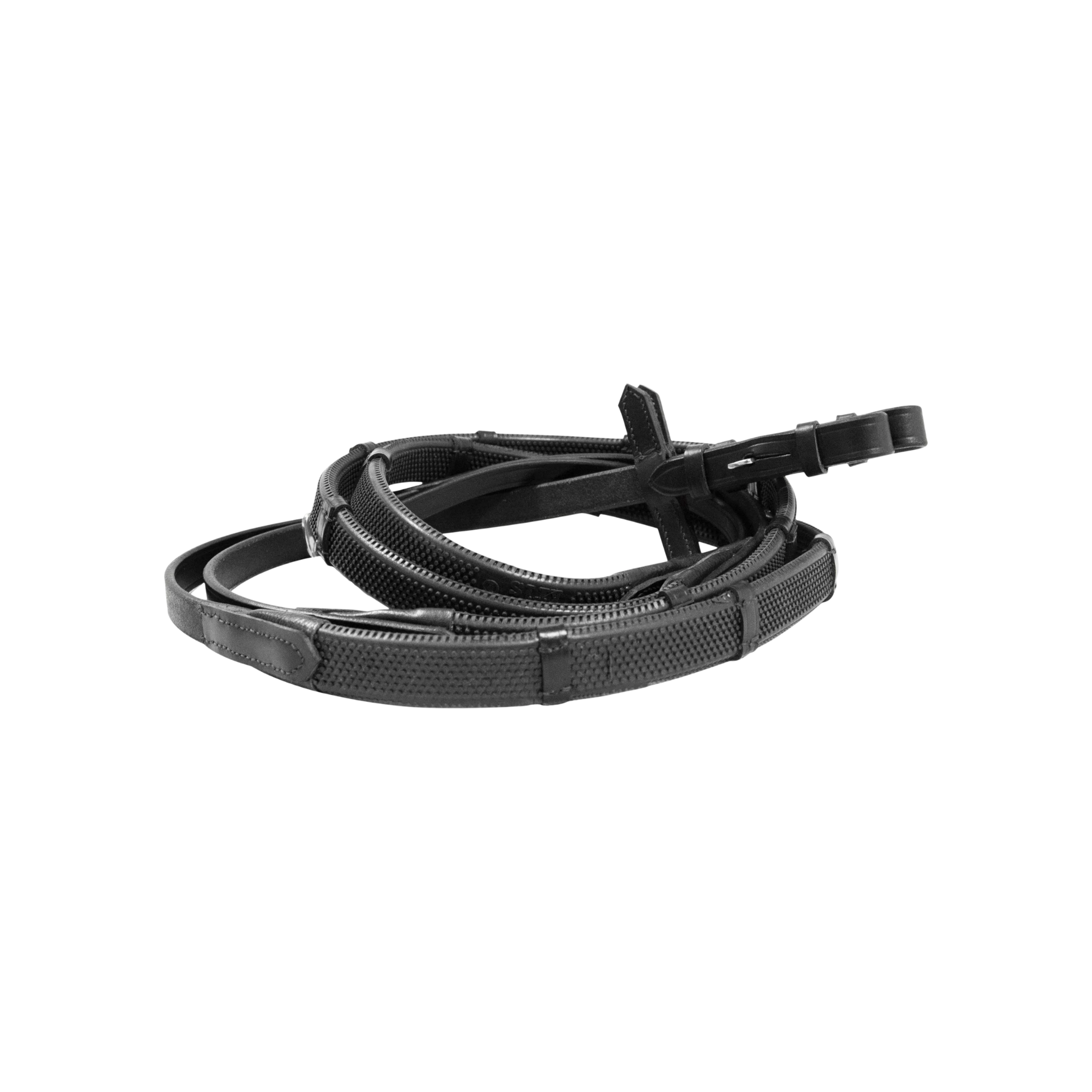 TdeT - Rênes caoutchouc petits picots à arrêtoirs noir