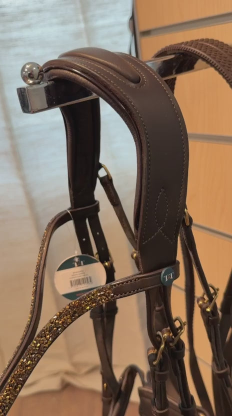 Charger la vidéo : TdeT - Bridon anatomique Hopper avec rênes marron doré